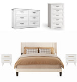 Asofer White Bedroom Set: Queen Bed Frame + 6-Drawer Dresser + 5-Drawer Dresser + 2 Night Stands