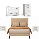 Asofer Complete White Bedroom Set: Queen Bed Frame with Headboard, 6 & 5 Drawer Dressers & 2 Nightstands