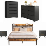 Asofer Black 5-Piece Queen Bedroom Set with Storage Bed Frame, 2 Nightstands & 2 Dressers