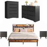 Asofer Black 5-Piece Queen Bedroom Set with Storage Bed Frame, 2 Nightstands & 2 Dressers