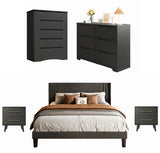 Asofer Black Bedroom Set: Queen Bed Frame, 2 Nightstands & 2 Six-Drawer Dressers, Modern Storage Bundle