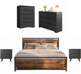Asofer Complete Black Bedroom Set: Queen Bed Frame, 2 Nightstands & 2 Dressers, Modern Storage Bundle