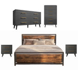 Asofer Complete Black Bedroom Set: Queen Bed Frame with Headboard, 6 & 5 Drawer Dressers and 2 Nightstands