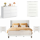 Complete White Bedroom Set with Queen Bed & 16 Drawers | Modern 5-Piece Bundle incl. 2 Dressers & 2 Nightstands