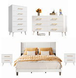 Asofer 5-Piece Complete Bedroom Set: Queen Bed Frame, 2 Nightstands, 5 & 6 Drawer Dressers, White