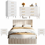 Asofer Ultimate Storage Bundle: Queen Bed with 4 Drawers, 6 & 5-Drawer Dressers & 2 Nightstands, White
