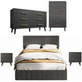 Asofer Ultimate Storage Bundle: Queen Bed with 4 Drawers, 6 & 5-Drawer Dressers & 2 Nightstands, Black