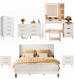 Asofer 6-piece bedroom set with lighted dresser, queen-size bed, 2 chests of drawers and 2 nightstands, white