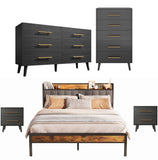 Asofer 5-Piece Black Bedroom Set: Queen Storage Bed Frame, 2 Nightstands, 5 & 6 Drawer Dressers