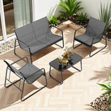 4 Pieces Patio Furniture Set, Lofka Outdoor Patio Furniture with 2 Textilene Fabric Chairs, Loveseat, Bistro Table and Removable Cushion, Perfect for Outdoor Patio Lawn Garden Poolside, Gray