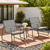 Patio Furniture Set of 3, Lofka Patio Bistro Set with Metal Frame Glass Table, Outdoor Chairs Set of 3 for Balcony, Bistro Table and Chairs Set for Lawn, Gray