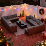 Lofka 14 Pieces Outdoor Patio Furniture Set with Chairs and Tempered Glass Table, Rattan and Metal, Suitable for Backyard, Porch & Poolside, Gray