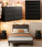 5-Piece Black Bedroom Set: Queen Bed with Charging Hub, RGB Lights, 2 Nightstands and 2 Drawer Dressers
