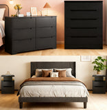 Asofer Black Bedroom Set: Queen Bed Frame, 2 Nightstands & 2 Six-Drawer Dressers