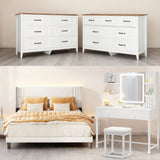 Asofer Complete White Bedroom Set: Queen Wingback Bed Frame, LED Vanity, 6 & 7-Drawer Dressers, Massive Storage