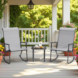 Lofka 3 Pieces Outdoor patio furniture set with 2 Textilene Fabric High Back Rocking Chairs & Tempered Glass Table ,Front porch furniture set for Porch|Deck|Lawn (Gray)