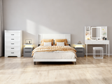 Asofer White Bedroom Set: Queen Bed, 5-Drawer Dresser, Vanity & 2 Nightstands