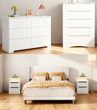 Complete White Bedroom Set with Queen Bed & 16 Drawers | Modern 5-Piece Bundle incl. 2 Dressers & 2 Nightstands
