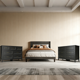 3-Piece Black Bedroom Set: Queen Bed Frame and 2 Drawer Dressers, Sturdy, Quiet, Anti-Tip