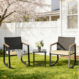 Patio Furniture Set for 2, Lofka Outdoor Garden Bistro Set with Rocking Chairs, Glass Coffee Table & Removable Cushion for Backyard Balcony Lawn Pool, Beige