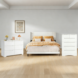 Complete 3-Piece White Bedroom Set: King Bed Frame and 2 Six-Drawer Dreesers, 850lb Capacity, Silent, Waterproof, and Tip-Over Resistant.