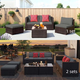 5 Pieces Outdoor Patio Furniture Set, Lofka PE Wicker Rattan Sectional Sofa, Outdoor Conversation Set with Removable Cushions&Coffee Table for Backyard Poolside (Gray)