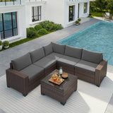 Lofka 6-Piece Outdoor Furniture Set, All-Weather Patio Set with PE Wicker, Stainless Steel Frame and Coffee Table for Garden & Poolside, Gray