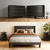 Asofer Black 5-Piece Bedroom Set: Queen Bed Frame, 2 Nightstands and 2 Drawer Dressers