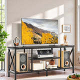 Lofka TV Stand for Living Room, 59.8'' Entertainment Center with Metal Heat-Disspation Frame , Open Storage Shelves, for Bedroom, Black