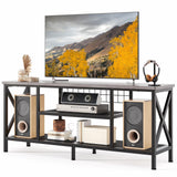 TV Stand for 55-65 Inch TVs, Lofka 3-Tier TV Console, with Open Shelves, Metal Frame, for Living Room, Bedroom, Office, Grey