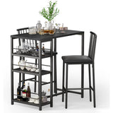 3-Piece Dining Table Set, Lofka Small Dining Table for 2 with 3 Shelves and 2 Stools, Kitchen Table for Small Space, Black
