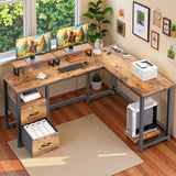 Corner Desk L Shaped, Lofka 66”Gaming Desk with Charging Ports, Computer Desk with CPU Stand and Monitor Stand for Home Office Dorm, Sturdy, Retro