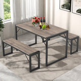 Lofka Dining Table Set for 4, Kitchen Table Set with 2 Benches, for Breakfast Nook and Small Space, Grey