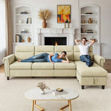 Lofka 106" Modern Sectional Sofa and Couches Bed with Storage and Movable Ottoman for Living Room, Beige