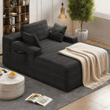 Oversized Sleeper Sofa, Lofka 66" Depth Corduroy Upholstered Chaise Lounge with Pillows and Side Pocket, Indoor, Black
