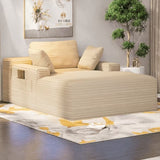 Oversized Sleeper Sofa, Lofka 66" Depth Corduroy Upholstered Chaise Lounge with Pillows and Side Pocket, Indoor, Black