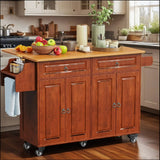 Kitchen Island with Storage, Lofka 52" Kitchen Islands Cart with Wood Drop Leaf and Lockable Wheels, Brown