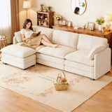 Cloud Couch, Jolifa 110" Modular Sectional Sofa with Movable Ottomans, 3-Seat Recliner for Living Room, Beige Corduroy Fabric, Includes 2 Pillow