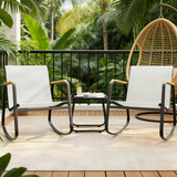 Lofka 3-Piece Patio Furniture Rocking Chair Set with Coffee Table, White
