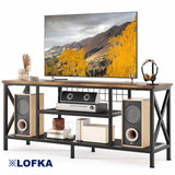 Lofka TV Stand for 65 inch TV, Entertainment Center with Open Storage Shelves, Industrial TV Console Table for Living Room, Rustic Brownc