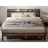 Lofka King Size Bed Frame with Storage Headboard, Sturdy Metal Support, Quiet Design, and Ample Under-Bed Storage, No Box Spring Needed，Easy Assembly