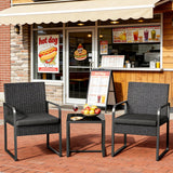 Lofka 3-Piece Patio Furniture Set, All-Weather Restaurant Outdoor Seating with Tempered Glass Table, Heavy Duty Wicker Bistro Set for Cafe, Bar