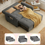 Lofka Pull Out Sofa Bed, 71" Convertible Sleeper Loveseat for Adults, Premium Linen Couch with Backrest for Living Room, Grey (500lbs Support)