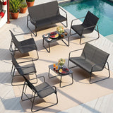 8-Pieces Patio Furniture Set, Lofka Rust-Resistant Steel Frame, 330LBs, Black Metal Seating for Backyard Poolside Family Gatherings, Easy Assembly