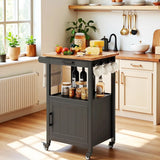 Rolling Kitchen Island ,Lofka Microwave Cart with Storage Drawer and Cabinet, Towel Rack, Hooks, Black