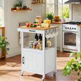 Rolling Kitchen Island ,Lofka Microwave Cart with Storage Drawer and Cabinet, Towel Rack, Hooks, Black