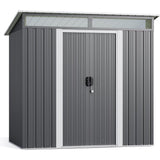 8'x6' Metel Shed, Asofer Outdoor Storage Shed with Sliding Doors and Transparent Panel, Dark Gray