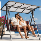 3-seat Outdoor Patio Porch Swing with Adjustable PC Canopy&Cushions, Swing Chair Bench with for Backyard Front Porch Lawn,Burgundy