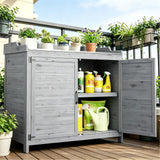 Lofka 37" Potting Bench with Storage, Wood Outdoor Cabinet with Removable Shelf & Metal Tabletop for Backyard, Garden, Balcony, Gray