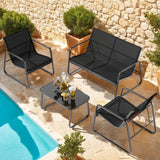 Patio Furniture Sets for 4,Lofka 4 Pieces Outdoor Furniture with Loveseat, Rust Proof Chairs,Patio Bistro Table for Lawn,Blackyard,Black